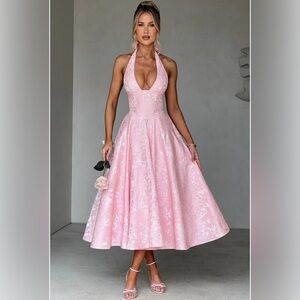 Elegant Pink Josephine Halter Dress